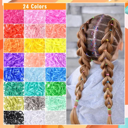 Miniatura 3 de IKOCO Juego de ligas para el cabello, 1505 bandas elásticas coloridas para el cabello con herramientas para el cabello Topsy Tail, peine de cola