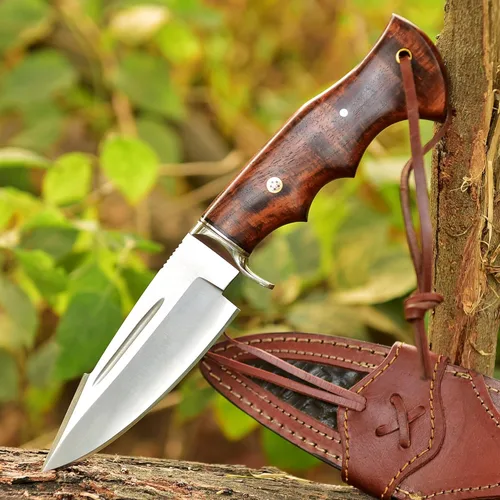 Miniatura 6 de Poshland Cuchillo de caza hecho a mano, cuchillo EDC de hoja fija Bushcraft de 10 pulgadas con hoja de acero D2, mango de madera de nogal, funda