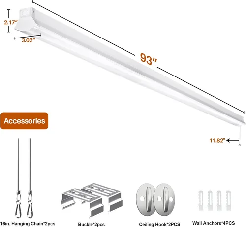 Miniatura 7 de FAITHSAIL Luz LED enlazable de 8 pies para tienda, 110 W, 12000 LM [equivalente a 350 W fluorescente] 5000 K, accesorio LED de 8 pies para garaje