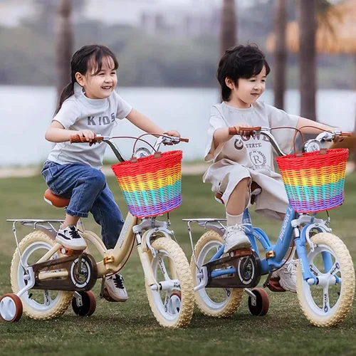 Miniatura 3 de Cesta de bicicleta para niños, cesta de mimbre, cesta de bicicleta para manillar para niñas con collar de unicornio, campana de bicicleta
