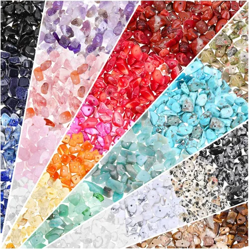Miniatura 2 de Vilihkc Cuentas de piedra natural de 24 colores, 1200 piezas de piedras preciosas irregulares de cristal curativo, agujero de cuentas perforadas