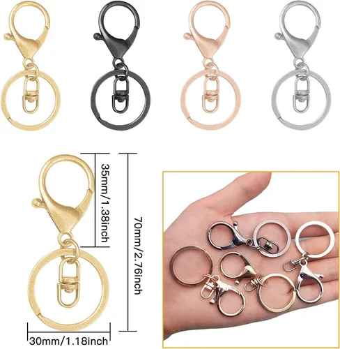 Miniatura 3 de 40 llaveros con cierre de pinza de langosta para la fabricación de joyas, clips de gancho giratorios de metal para llavero con anillo dividido