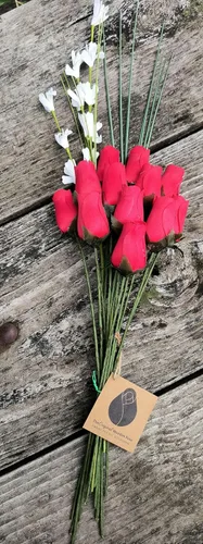 Miniatura 6 de Ramos originales de rosas de madera en 1, 2, o 3 docenas, Madera de abedul, Todo rojo, 1 Docena