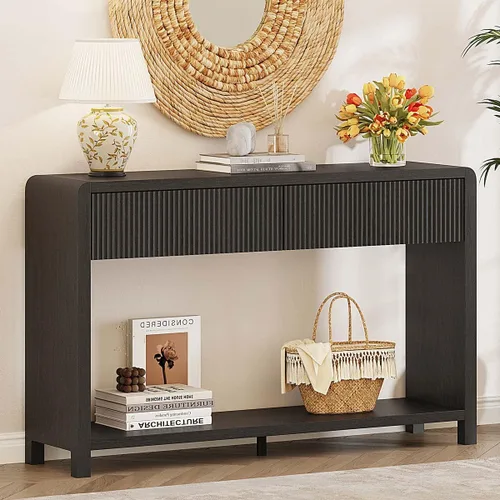 FATORRI Mesa consola para entrada, moderna mesa de sofá con 2 cajones para sala de estar, mesas de pasillo de madera y mesas de sofá detrás del sofá