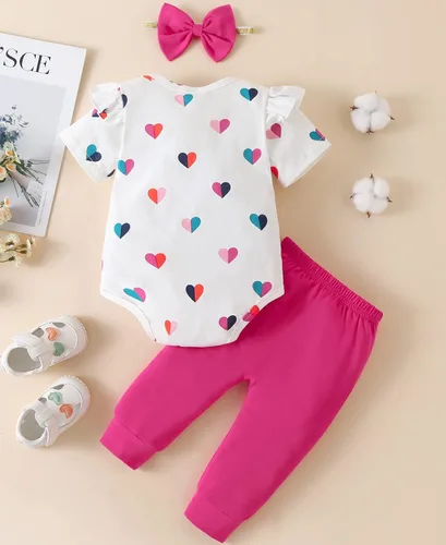 Miniatura 3 de Fullfamous Conjunto de mameluco y pantalón de manga larga con volantes para niña de 3 piezas