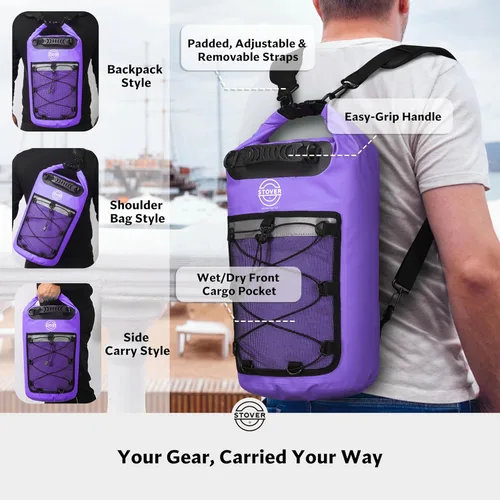 Miniatura 3 de STOVER 5/10/25/30/40/55L Waterproof Dry Bag- Roll-Top Backpack w/Phone Case- Kayaking, Hiking, Camping, Boating- Men/Women 30L Púrpura