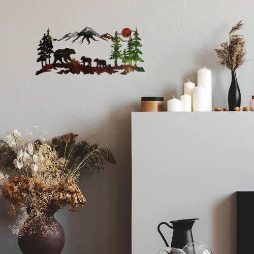Miniatura 6 de Therwen Arte de pared de oso de metal, decoración de cabaña de oso de montaña de bronce bosque, decoración rústica de caza de animales