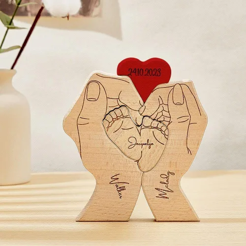 Pies de bebé de madera personalizados con nombres de familia, We are One, rompecabezas de nombres de miembros de la familia personalizados, regalos