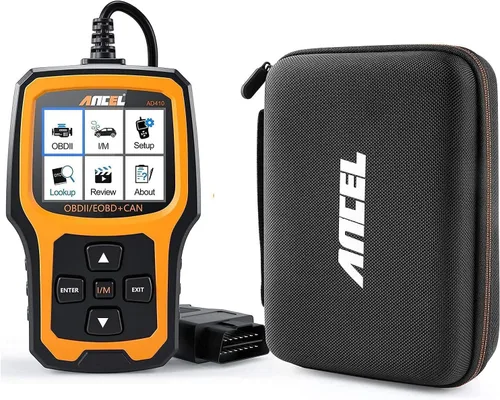 ANCEL AD410 Lector de códigos de vehículo OBD II mejorado con estuche protector de almacenamiento ANCEL