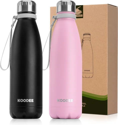 koodee Botella deportiva de agua aislada al vacío de doble pared de acero inoxidable, 17 oz, con forma de botella de refresco, a prueba de fugas