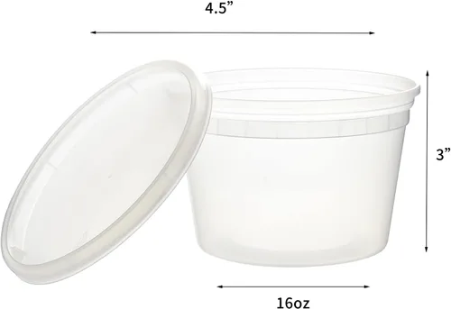 Miniatura 2 de FULING Paquete de 48 recipientes de plástico de 16 onzas con tapas, recipientes desechables para almacenamiento de alimentos, recipientes