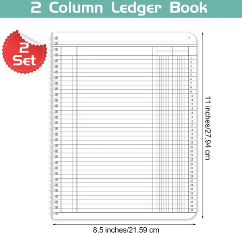 Miniatura 4 de Sayglossy Paquete de 2 libros de contabilidad columnar para contabilidad de negocios, 100 páginas, 8.5 x 11 pulgadas, Wire-O (2 columnas)