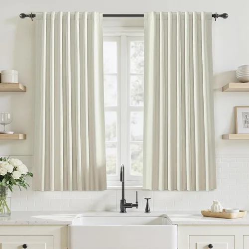 Cortinas opacas de 54 pulgadas de largo para dormitorio, sala de estar, cortinas beige con aislamiento térmico, oscurecimiento de la habitación,