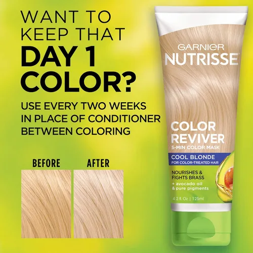 Miniatura 4 de Garnier Nutrisse Color Reviver Mascarilla de color de 5 minutos, rubio frío para cabello teñido para nutrir y combatir el latón
