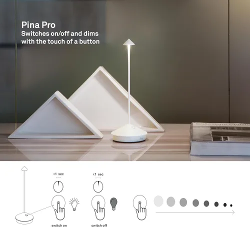Miniatura 5 de Zafferano, Pina Pro - Lámpara de mesa inalámbrica recargable con controles táctiles, adecuada para interiores y exteriores, atenuador, 2200-3000 K