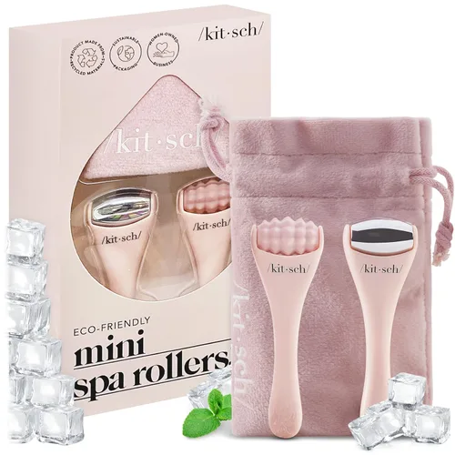 Kitsch Mini rodillo facial y rodillo facial de hielo para el cuidado de la piel, rodillos faciales de acero inoxidable para reducir la hinchazón, el