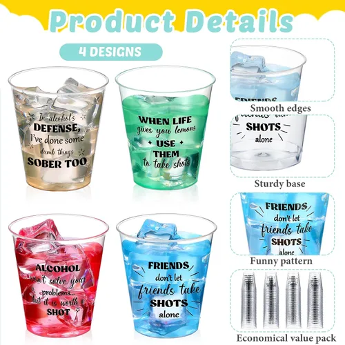 Miniatura 2 de Amyhill 100 vasos de chupito de plástico transparente de 2 onzas, mini vasos desechables, divertidos vasos de chupito para adultos, amigos, fiesta