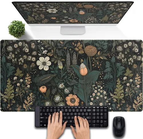 Miniatura 25 de Tapete de escritorio de bosque anime, lindo tapete de mouse verde, tapete de escritorio completo Kawaii estético XXL para juegos Mousemat XL
