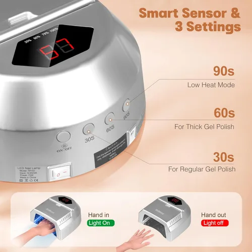 Miniatura 6 de Lámpara de uñas LED UV profesional, lámpara de uñas inalámbrica de 72 W con ventilador, luz LED para uñas de gel, secadora de uñas con 45 cuentas