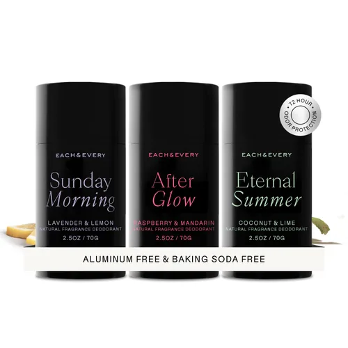 Each & Every Desodorante sin aluminio para mujeres y hombres, fragancia natural, protección contra olores durante todo el día, desodorante no tóxico