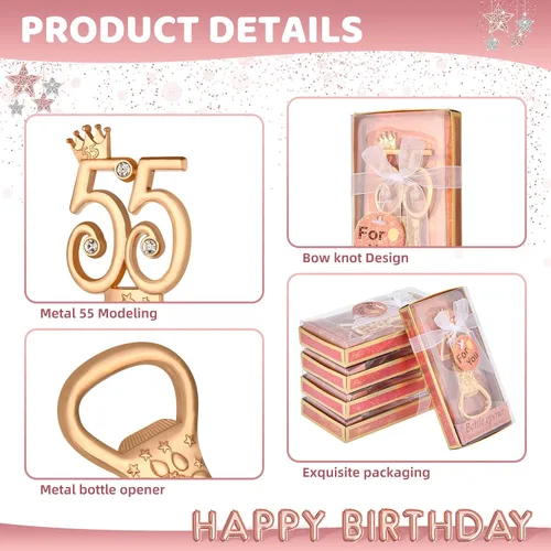 Miniatura 3 de 24 cajas de abrebotellas de cumpleaños 55 con temática de oro rosa, adecuado para regalos de fiesta de boda, regalos de fiesta de cumpleaños