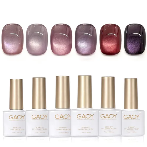 Miniatura 18 de GAOY Juego de esmaltes de uñas de gel con purpurina de ojo de gato con imán y galaxia colorida para ojos de gato holográficos, manicura de gel