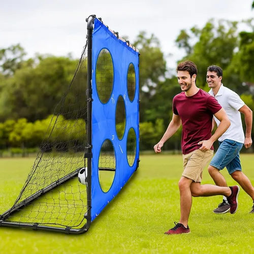 Miniatura 6 de Simgoing Portería de fútbol 2 en 1 portátil para patio trasero, red de entrenamiento de fútbol desmontable de metal con clavos de tierra