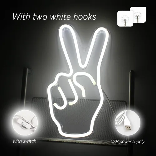 Miniatura 2 de ineonlife Decoración de Letrero de Paz de Neón, Letreros LED de Neón de Paz, Letrero de Pared con Signo de Paz con Dedos de 15'' x 8'', Gesto