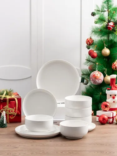 Miniatura 3 de Kanwone Plato de porcelana de 10 pulgadas, blanco, apto para microondas y lavavajillas