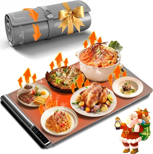 Miniatura 14 de Tapete de calentamiento para alimentos Apto para lavavajillas, calentador de alimentos de superficie completa con 6 modos ajustables y Plata Gris