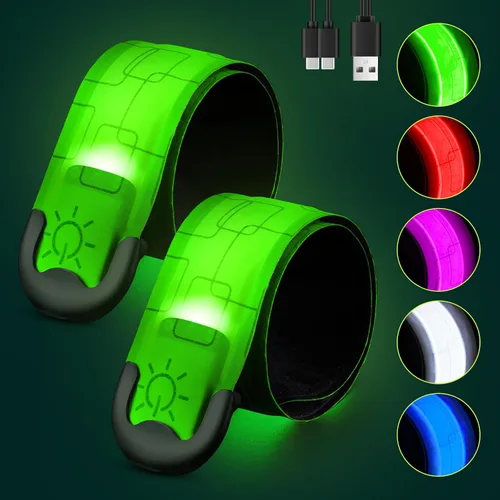 Fitense Paquete de 2 brazaletes LED recargables, equipo de correr de alta visibilidad para seguridad nocturna, 5 colores y 3 modos de iluminación,