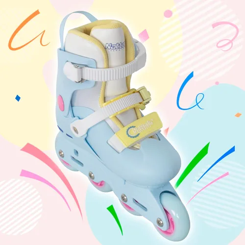 Miniatura 4 de Nattork Patines en línea para niñas, niños, adolescentes, niños de 4 a 16 años, 4 tamaños, cuchillas ajustables para cumpleaños en interiores y Azul