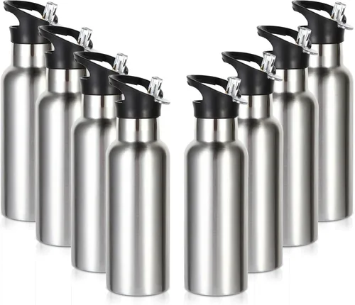Miniatura 31 de Volhoply Botella de agua aislada para niños de 17 onzas, botellas de agua de acero inoxidable con tapa con pajilla, botella de agua de metal al