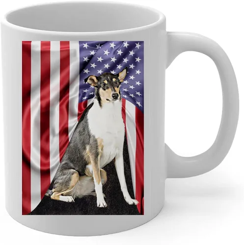 Miniatura 2 de Taza de café con diseño temático americano con diseño tricolor liso Collie, taza de té de cerámica blanca de 11 onzas, regalos para propietarios