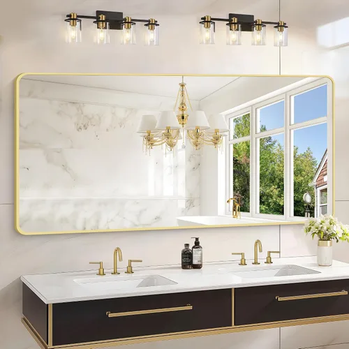 Miniatura 27 de Espejo de baño de 18 x 24 pulgadas con marco de metal negro rectangular, espejo de tocador rectangular de esquinas redondeadas, espejo de pared