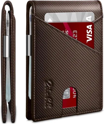 Miniatura 42 de Zitahli - Billeteras delgadas RFID para hombres, billetera de cuero flexible con clip de dinero, cartera minimalista con bolsillo frontal