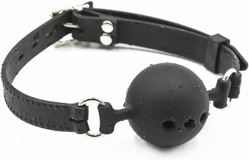 Miniatura 6 de Mordaza en forma de bola de silicona transpirable para restricciones de bondage para adultos, juego sexual (Negro, bola de 1.5 pulgadas) SM BDSM