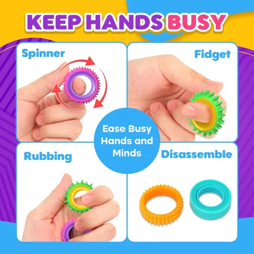 Miniatura 2 de Anillos sensoriales para inquietos para niños: paquete de 12 anillos giratorios - Juguetes de textura para el estrés de niños con autismo, calmantes