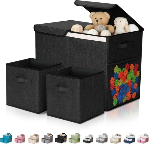Miniatura 13 de Paquete de 3 Cajas Grandes de Almacenamiento de Juguetes de 23" con Cubos Contenedores de 11", Organizador de Juguetes Plegable con Tapas para Verde