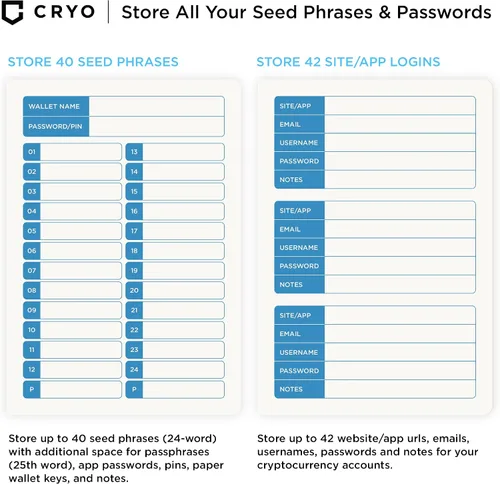 Miniatura 3 de CRYO Cuaderno de almacenamiento de frases criptográficas – Impermeable Bitcoin Recovery Phrase Crypto Password Keeper – 12 a 24 Word Cold Wallet