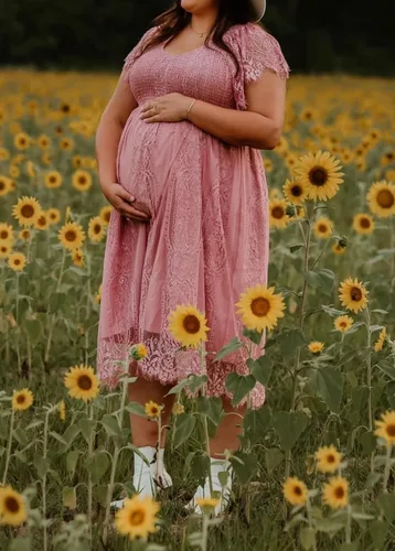 Miniatura 2 de Vestido de maternidad de manga corta con cuello en V bohemio para baby shower, sesión de fotos, vacaciones, vestido de maternidad de lunares suizos