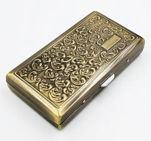 Miniatura 6 de Estuche para cigarrillos estilo victoriano, soporte metálico para bolsillo de tamaño regular, king y 100's, cartera de seguridad (PLN-S100, plateado)