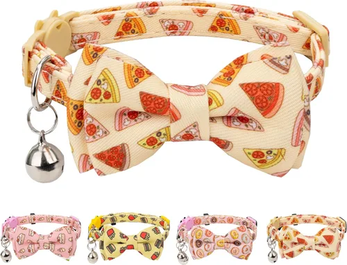 Miniatura 18 de Collar de gato Campana Pajarita Gatito Seguridad Breakaway Flower Kimino Sakura Cake Patrón de dibujos animados Kitty Boy Girl Pet Flower - Azul