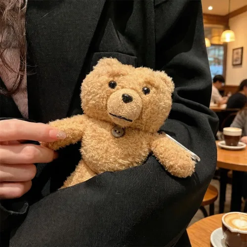 Miniatura 5 de Bonita funda de peluche única y esponjosa con diseño de oso de peluche marrón compatible con Airpods Pro y Pro 2ª funda de auriculares de dibujos