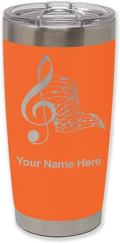 Miniatura 26 de LaserGram Vaso aislado al vacío de 20 onzas, notas musicales, grabado personalizado incluido (negro)