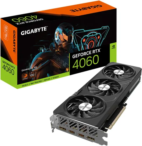 GIGABYTE Tarjeta gráfica GeForce RTX 4060 Gaming OC 8G, 3 ventiladores WINDFORCE, 8 GB 128 bits GDDR6, tarjeta de video GV-N4060GAMING OC-8GD