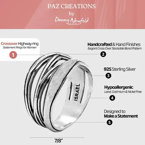 Miniatura 3 de Paz Creations - Anillo de plata de ley 925 para mujer, diseño artesanal hecho a mano, chapado en plataoro