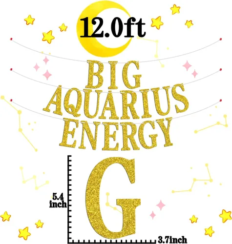 Miniatura 2 de Big Aquarius Energy Banner, temporada de acuario enero/febrero decoración de pastel de cumpleaños – 12 suministros de decoración de fiesta