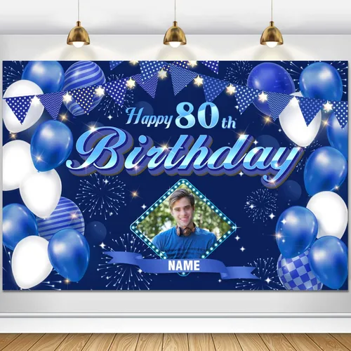 Miniatura 44 de Dicodes Fondo de decoración de feliz cumpleaños número 100 color azul marino personalizado, cartel con purpurina, pancarta, suministros
