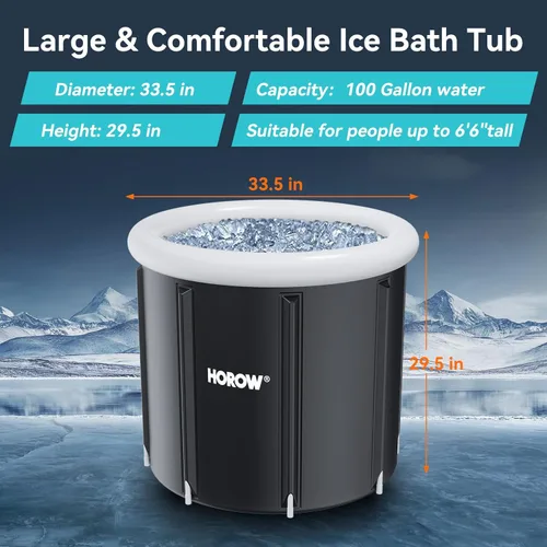 Miniatura 4 de HOROW Bañera de hielo fría con tapa, baño de hielo portátil de múltiples capas para terapia de agua fría y recuperación, uso en interiores